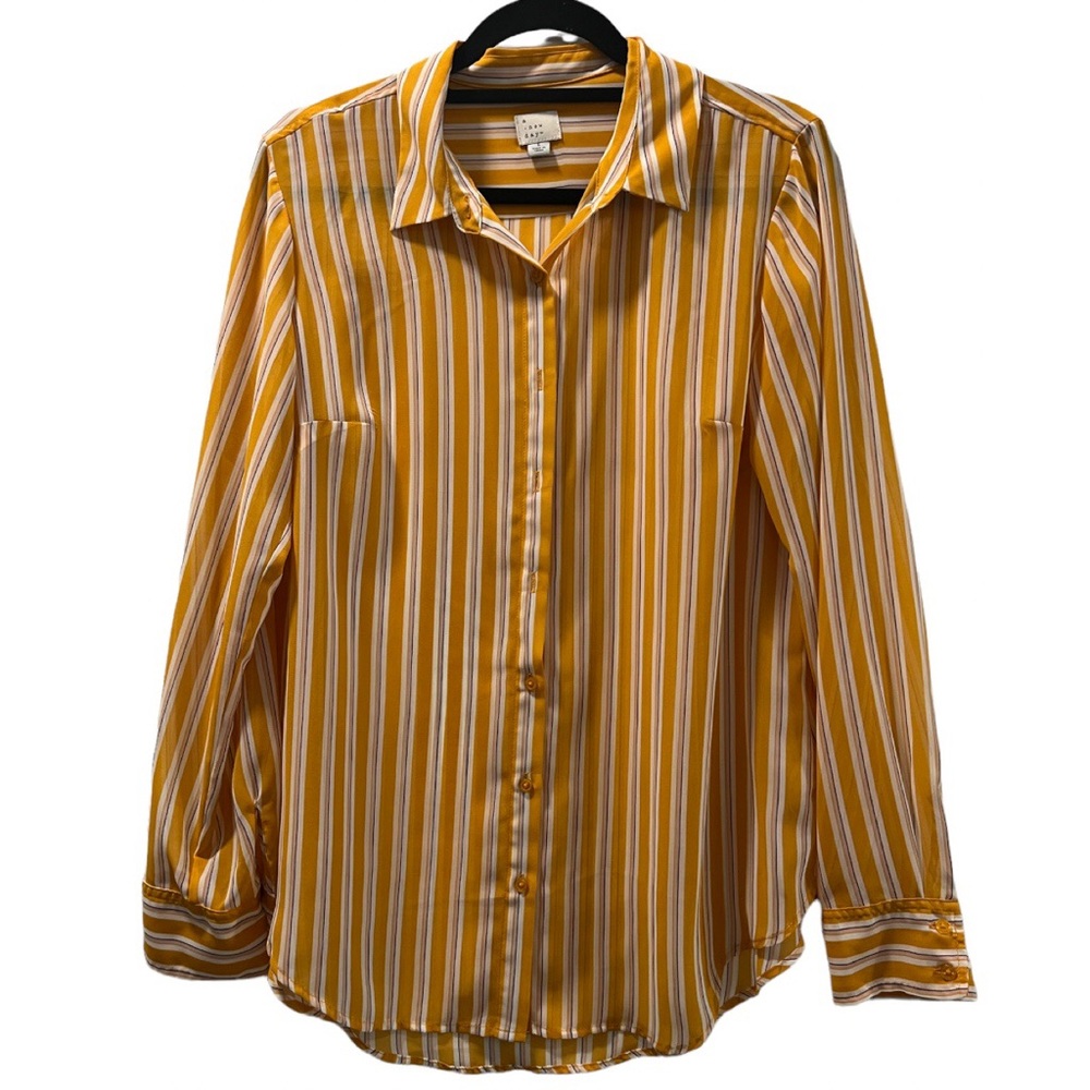 A New Day Target Yellow Striped Button Down Blouse LG
